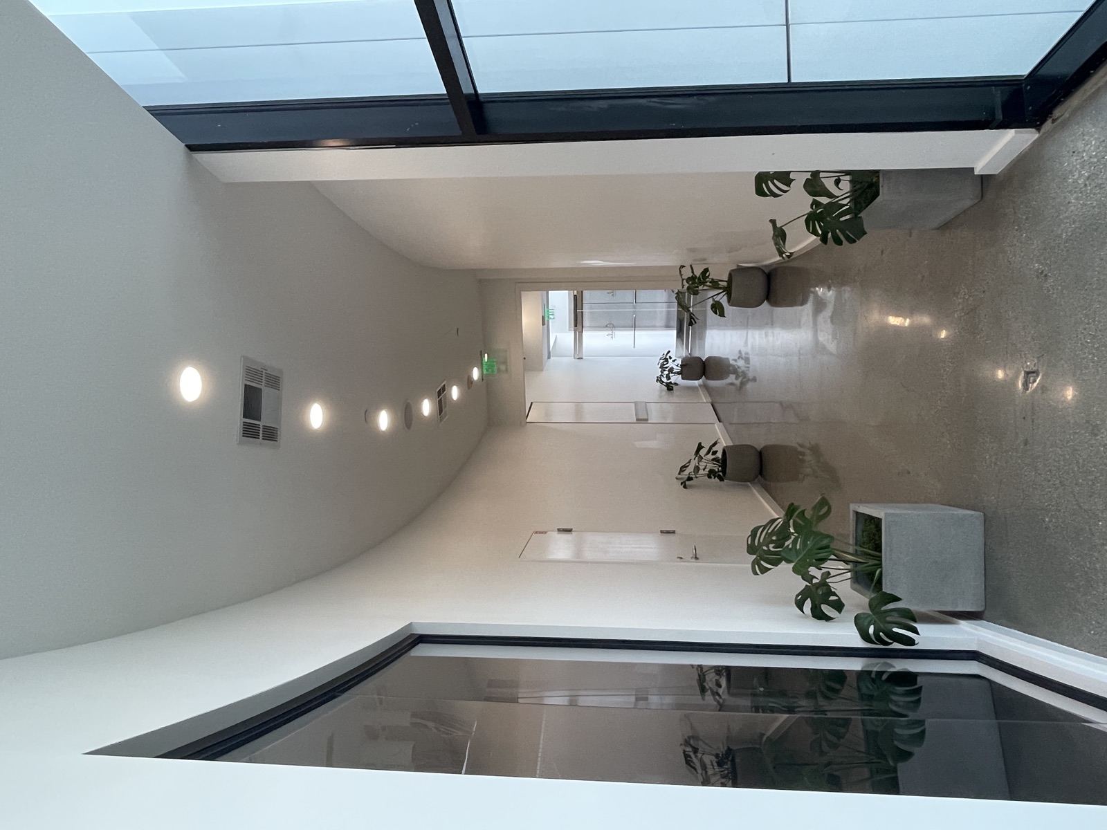 Hallway with plants leading to the office floor